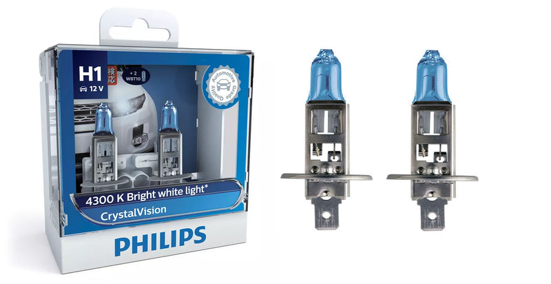 Philips H1 12258 CV 12V 55W P14,5s Crystal Vision 4300K Bright White Light 12258CVS2 2 Bulbs
