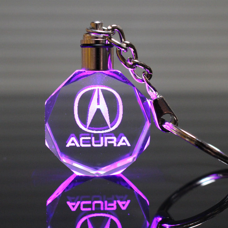 Flashing Keychain with Car Logo, Laser Engraved Crystal Body w/Colorful LED Light  (Variant Selections)