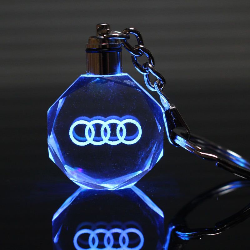 Flashing Keychain with Car Logo, Laser Engraved Crystal Body w/Colorful LED Light  (Variant Selections)