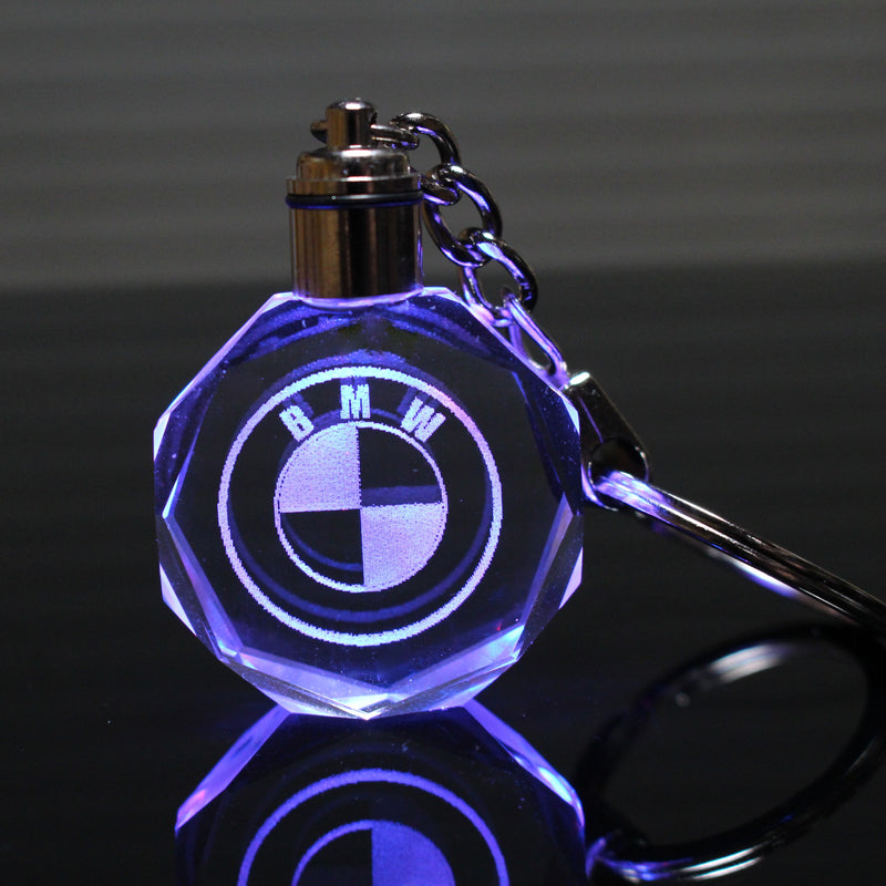 Flashing Keychain with Car Logo, Laser Engraved Crystal Body w/Colorful LED Light  (Variant Selections)