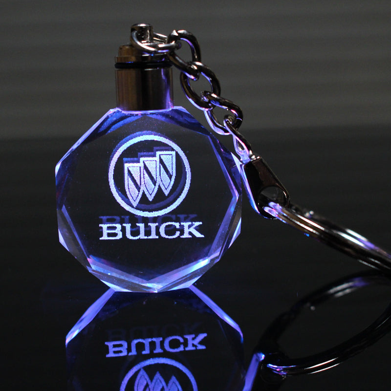 Flashing Keychain with Car Logo, Laser Engraved Crystal Body w/Colorful LED Light  (Variant Selections)