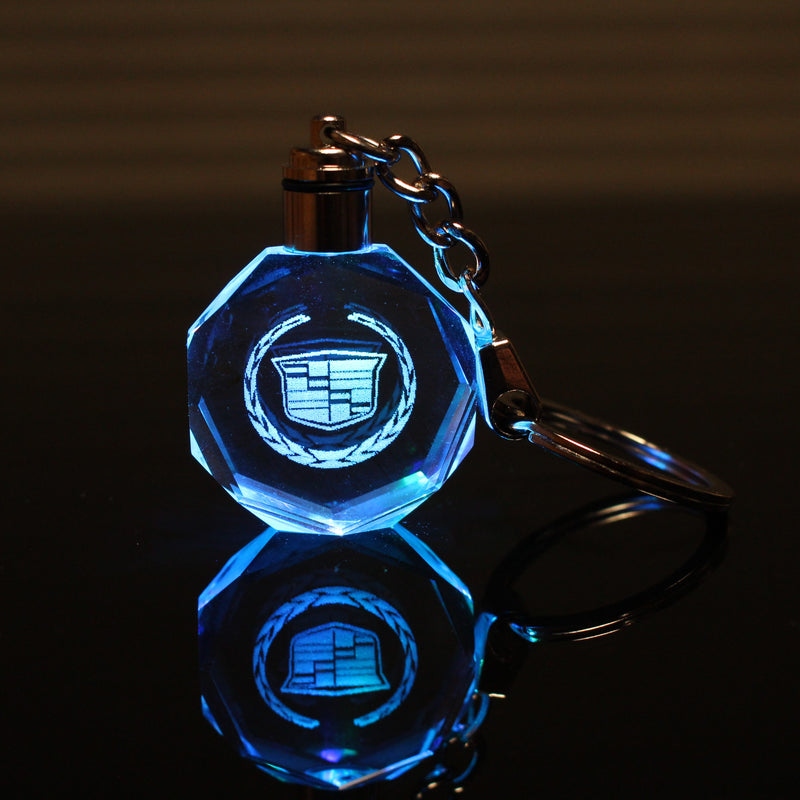 Flashing Keychain with Car Logo, Laser Engraved Crystal Body w/Colorful LED Light  (Variant Selections)