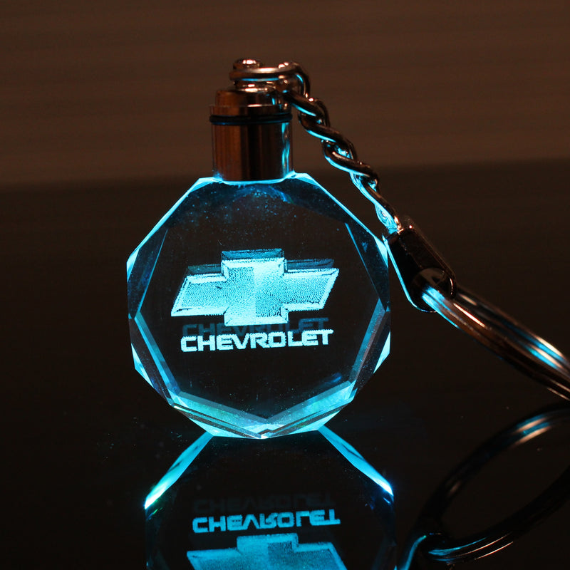 Flashing Keychain with Car Logo, Laser Engraved Crystal Body w/Colorful LED Light  (Variant Selections)