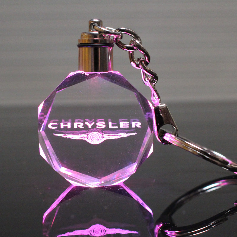 Flashing Keychain with Car Logo, Laser Engraved Crystal Body w/Colorful LED Light  (Variant Selections)