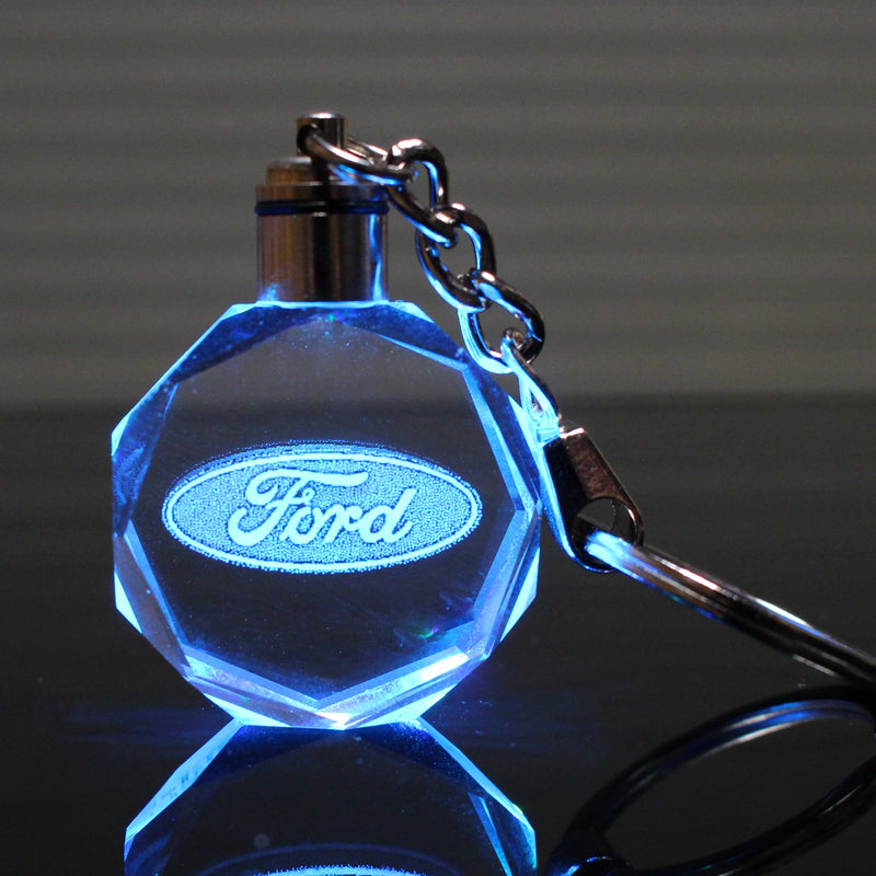 Flashing Keychain with Car Logo, Laser Engraved Crystal Body w/Colorful LED Light  (Variant Selections)