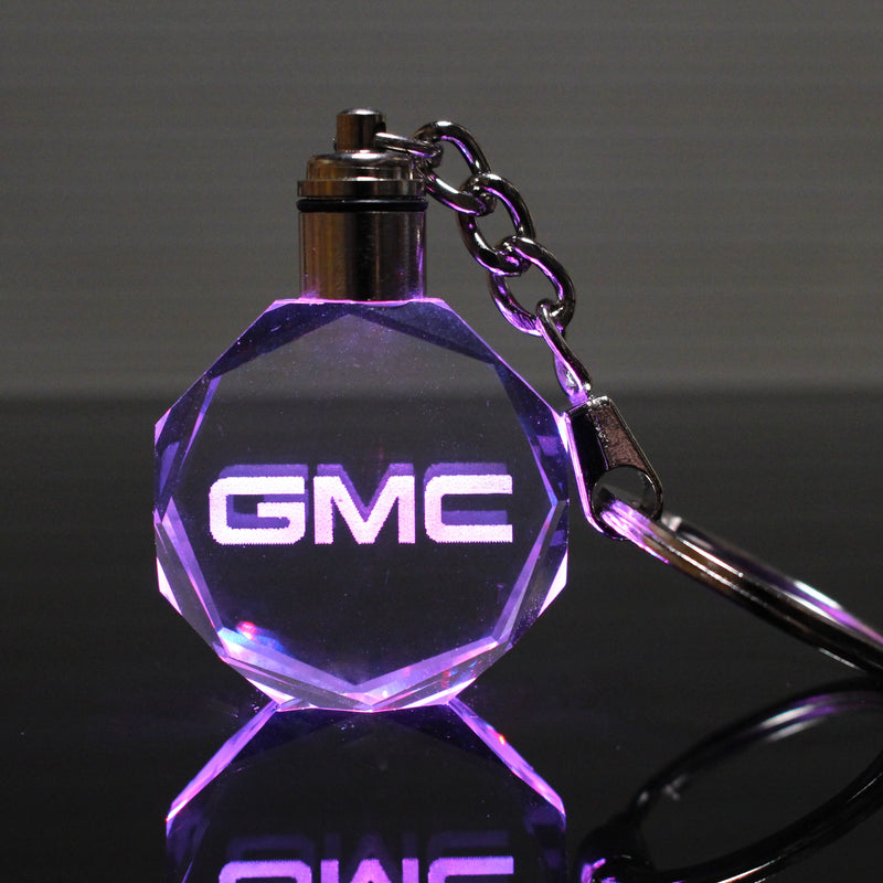 Flashing Keychain with Car Logo, Laser Engraved Crystal Body w/Colorful LED Light  (Variant Selections)