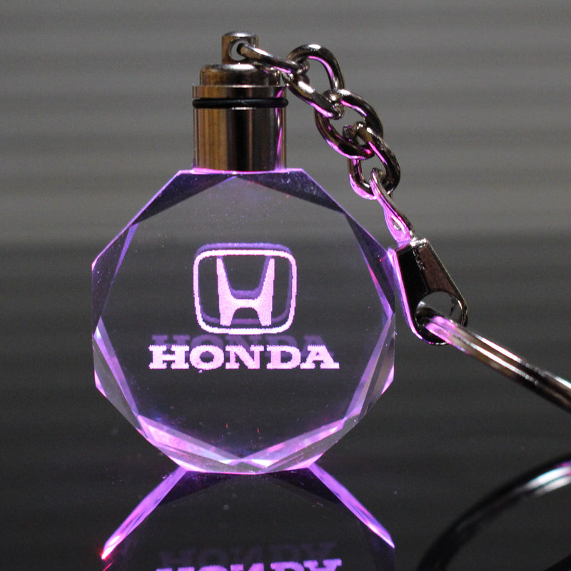 Flashing Keychain with Car Logo, Laser Engraved Crystal Body w/Colorful LED Light  (Variant Selections)