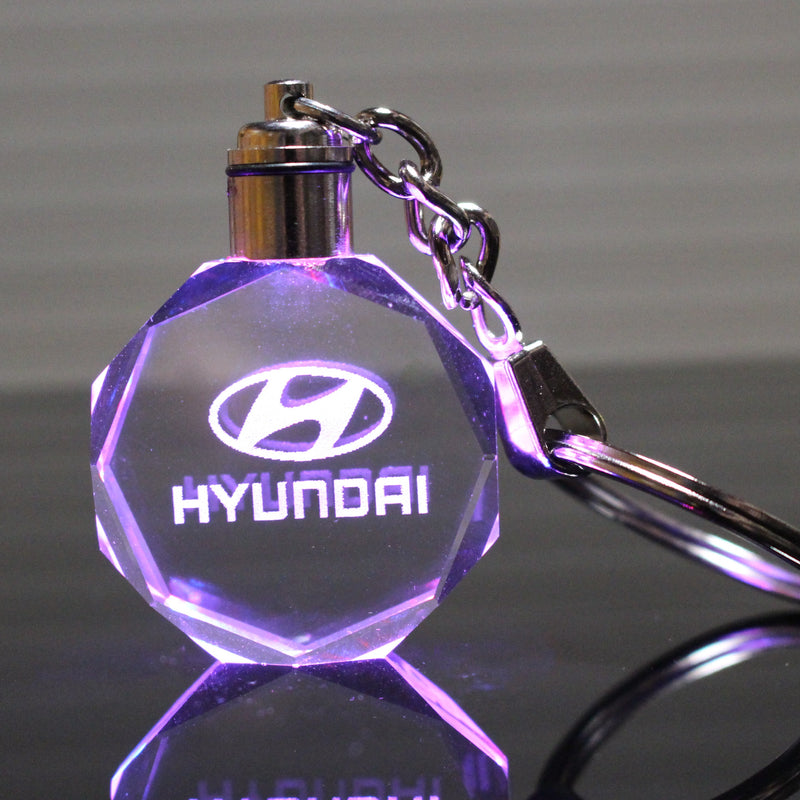 Flashing Keychain with Car Logo, Laser Engraved Crystal Body w/Colorful LED Light  (Variant Selections)