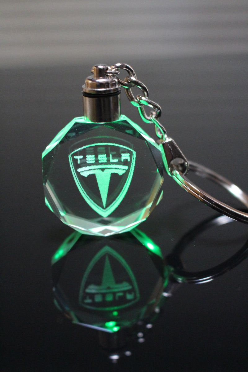 Flashing Keychain with Car Logo, Laser Engraved Crystal Body w/Colorful LED Light  (Variant Selections)