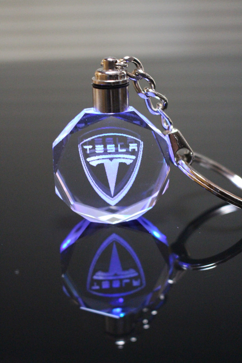 Flashing Keychain with Car Logo, Laser Engraved Crystal Body w/Colorful LED Light  (Variant Selections)