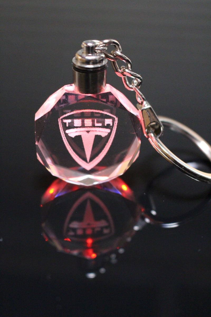 Flashing Keychain with Car Logo, Laser Engraved Crystal Body w/Colorful LED Light  (Variant Selections)