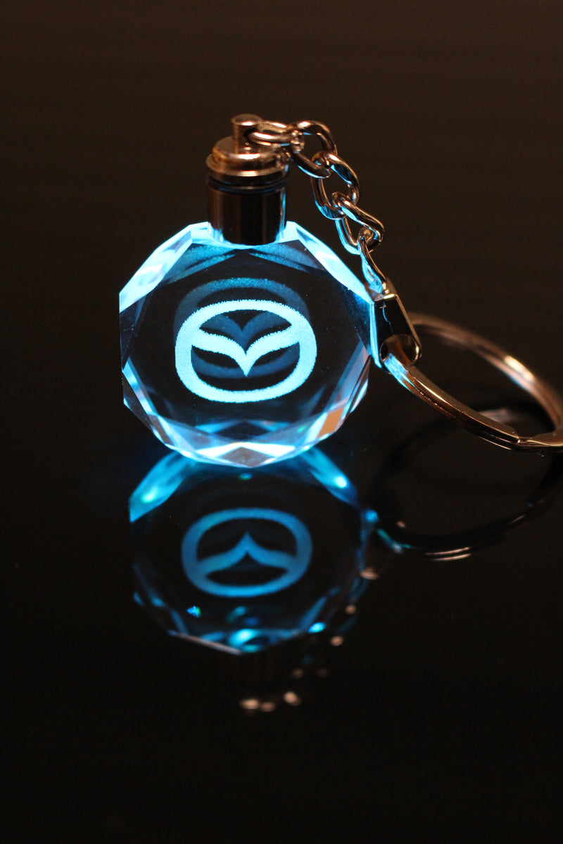 Flashing Keychain with Car Logo, Laser Engraved Crystal Body w/Colorful LED Light  (Variant Selections)