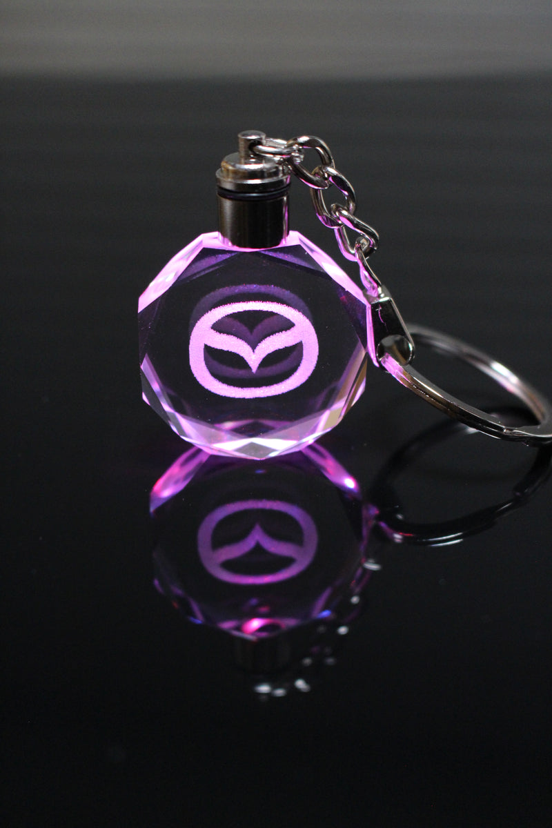 Flashing Keychain with Car Logo, Laser Engraved Crystal Body w/Colorful LED Light  (Variant Selections)