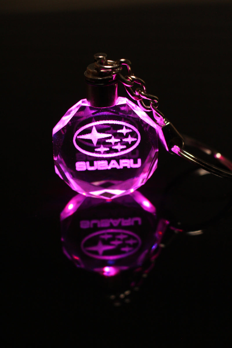 Flashing Keychain with Car Logo, Laser Engraved Crystal Body w/Colorful LED Light  (Variant Selections)