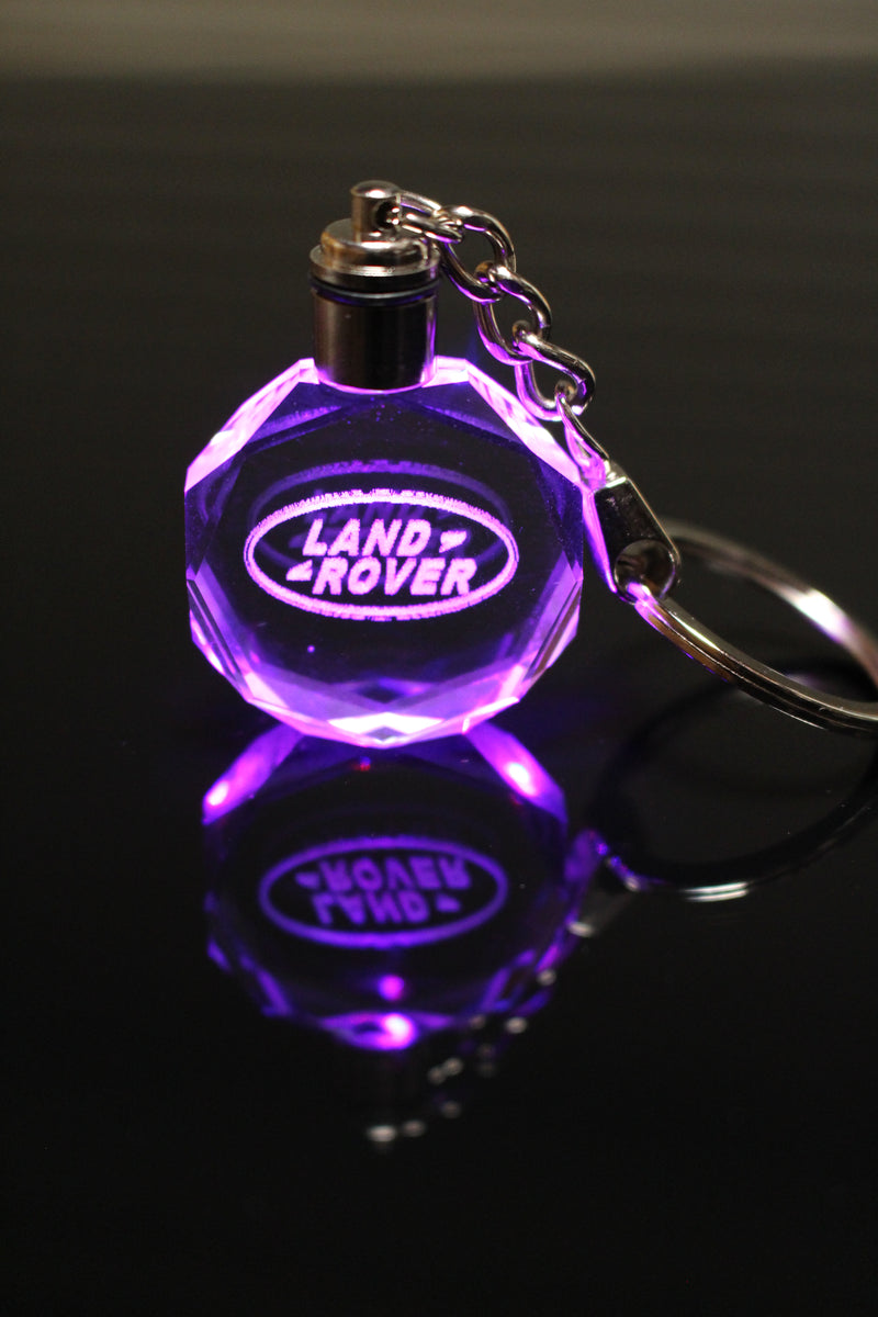 Flashing Keychain with Car Logo, Laser Engraved Crystal Body w/Colorful LED Light  (Variant Selections)