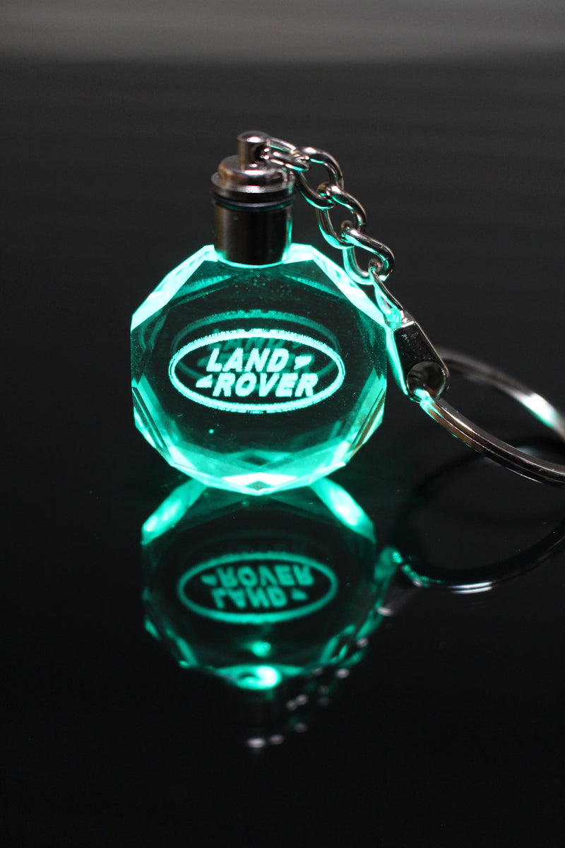 Flashing Keychain with Car Logo, Laser Engraved Crystal Body w/Colorful LED Light  (Variant Selections)