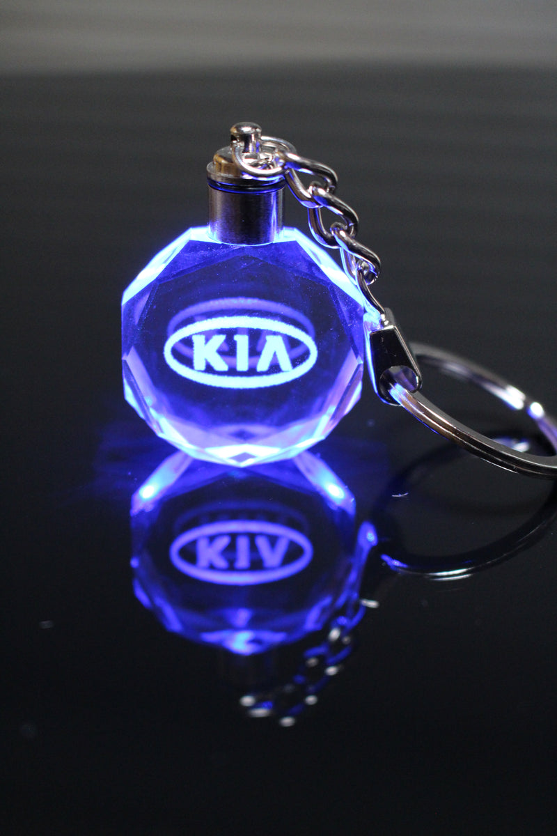 Flashing Keychain with Car Logo, Laser Engraved Crystal Body w/Colorful LED Light  (Variant Selections)