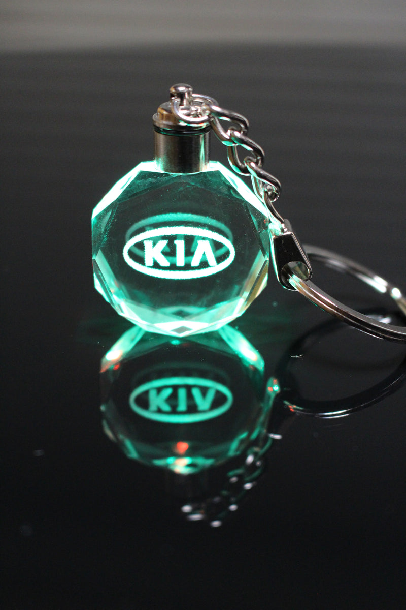 Flashing Keychain with Car Logo, Laser Engraved Crystal Body w/Colorful LED Light  (Variant Selections)