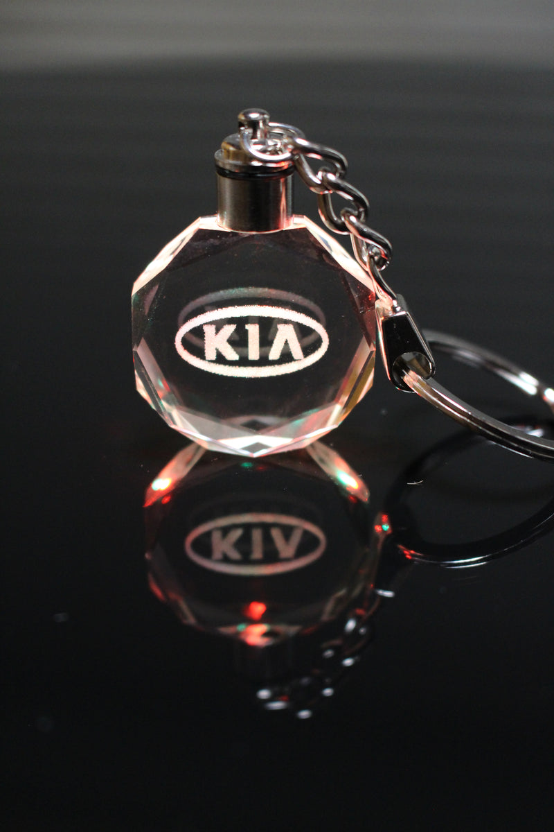 Flashing Keychain with Car Logo, Laser Engraved Crystal Body w/Colorful LED Light  (Variant Selections)