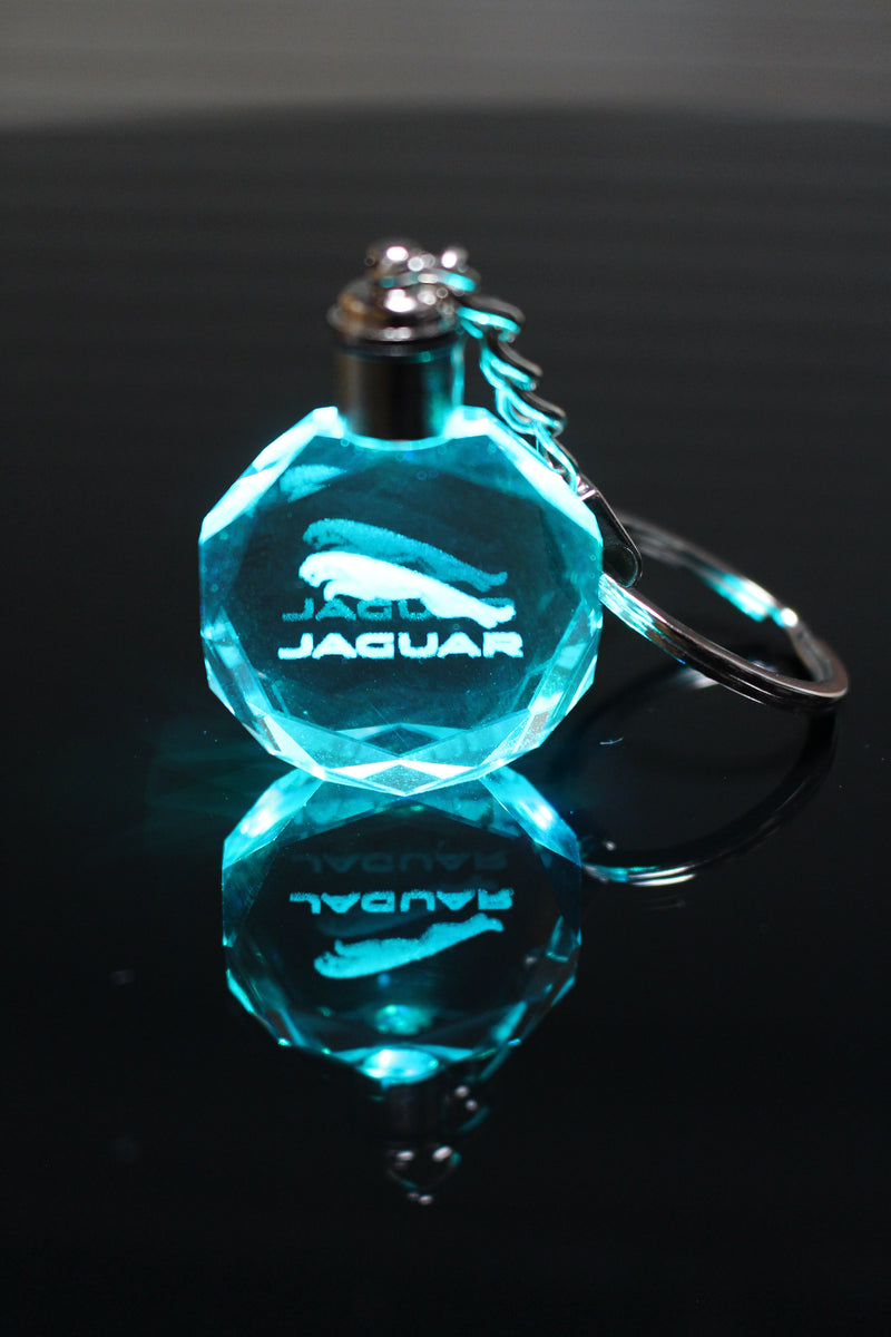 Flashing Keychain with Car Logo, Laser Engraved Crystal Body w/Colorful LED Light  (Variant Selections)