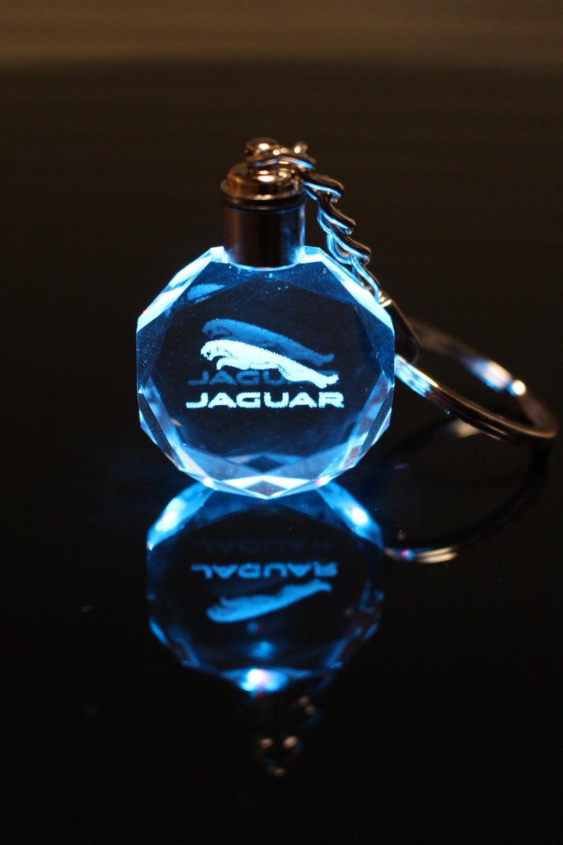 Flashing Keychain with Car Logo, Laser Engraved Crystal Body w/Colorful LED Light  (Variant Selections)