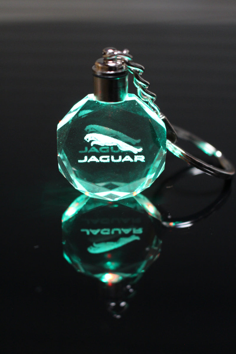 Flashing Keychain with Car Logo, Laser Engraved Crystal Body w/Colorful LED Light  (Variant Selections)