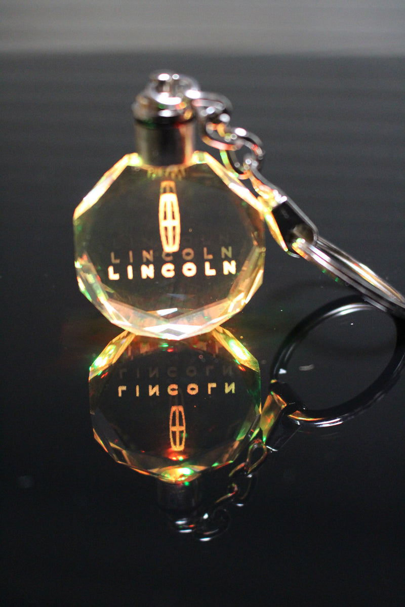 Flashing Keychain with Car Logo, Laser Engraved Crystal Body w/Colorful LED Light  (Variant Selections)