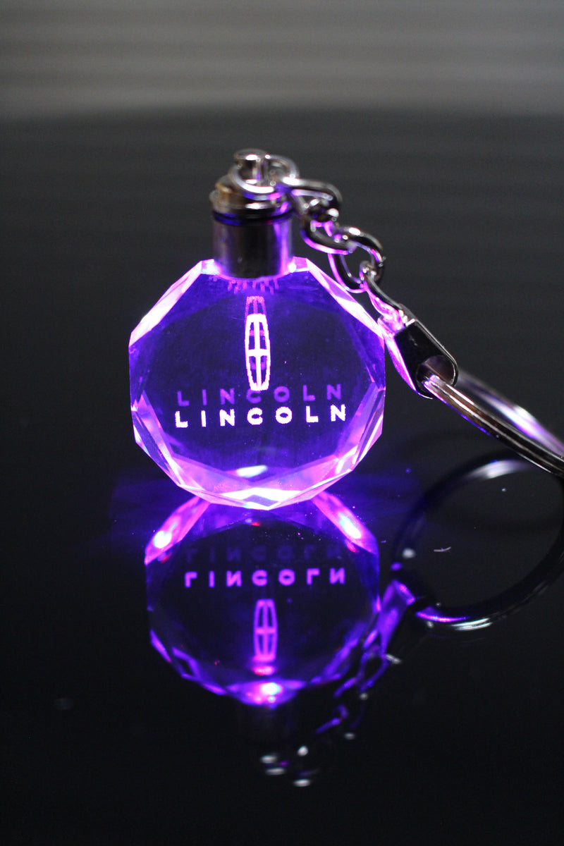 Flashing Keychain with Car Logo, Laser Engraved Crystal Body w/Colorful LED Light  (Variant Selections)