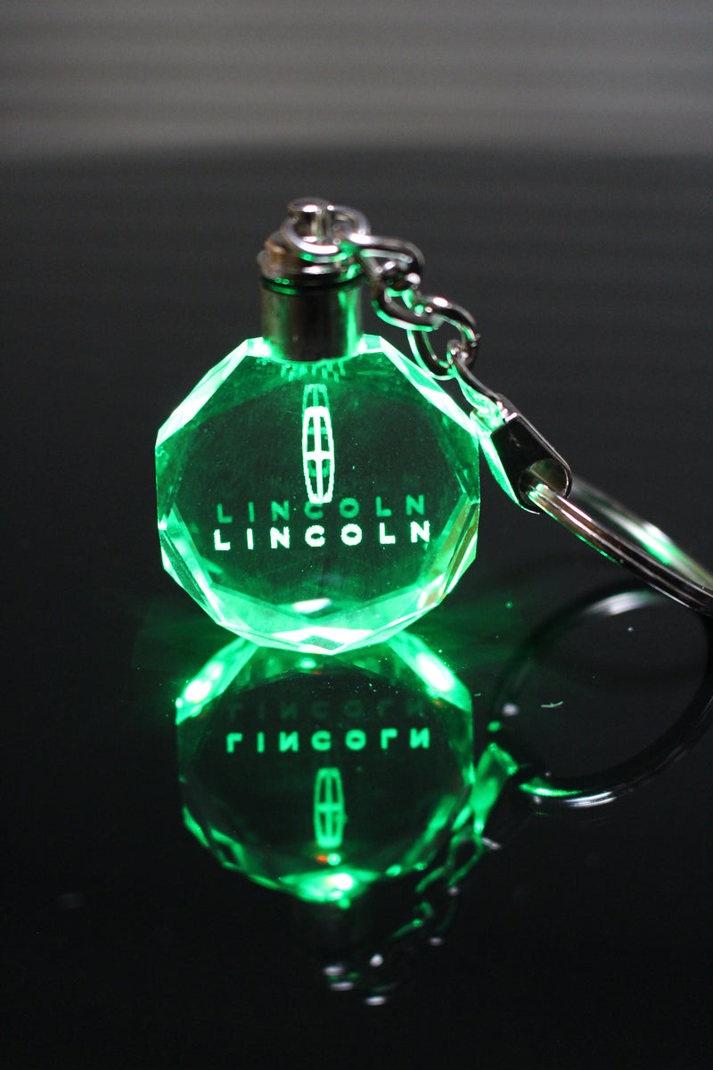 Flashing Keychain with Car Logo, Laser Engraved Crystal Body w/Colorful LED Light  (Variant Selections)