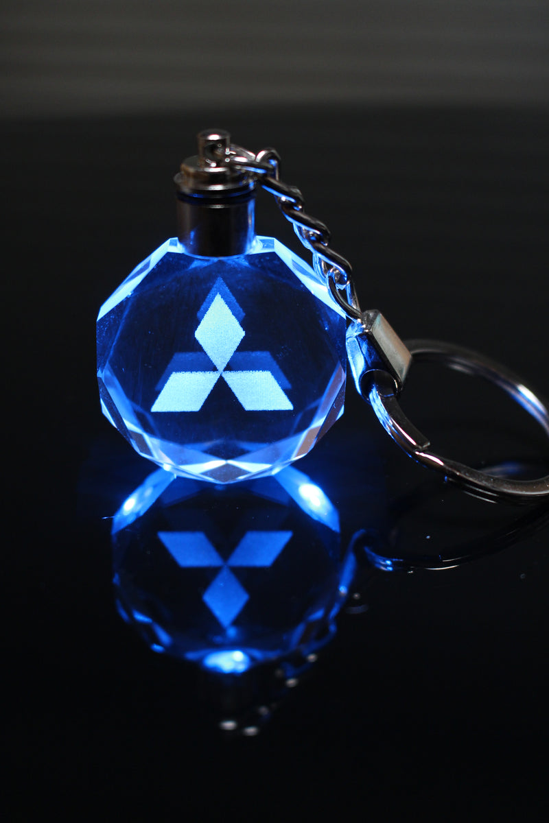 Flashing Keychain with Car Logo, Laser Engraved Crystal Body w/Colorful LED Light  (Variant Selections)