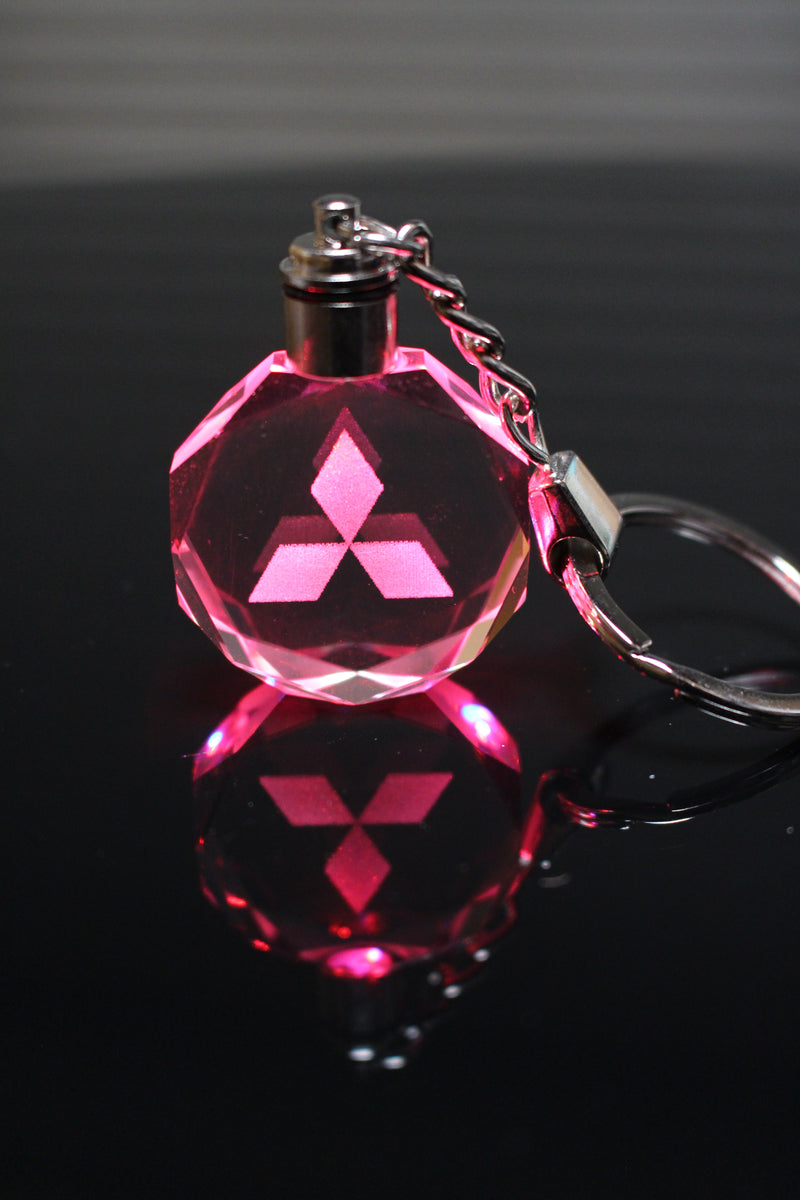 Flashing Keychain with Car Logo, Laser Engraved Crystal Body w/Colorful LED Light  (Variant Selections)