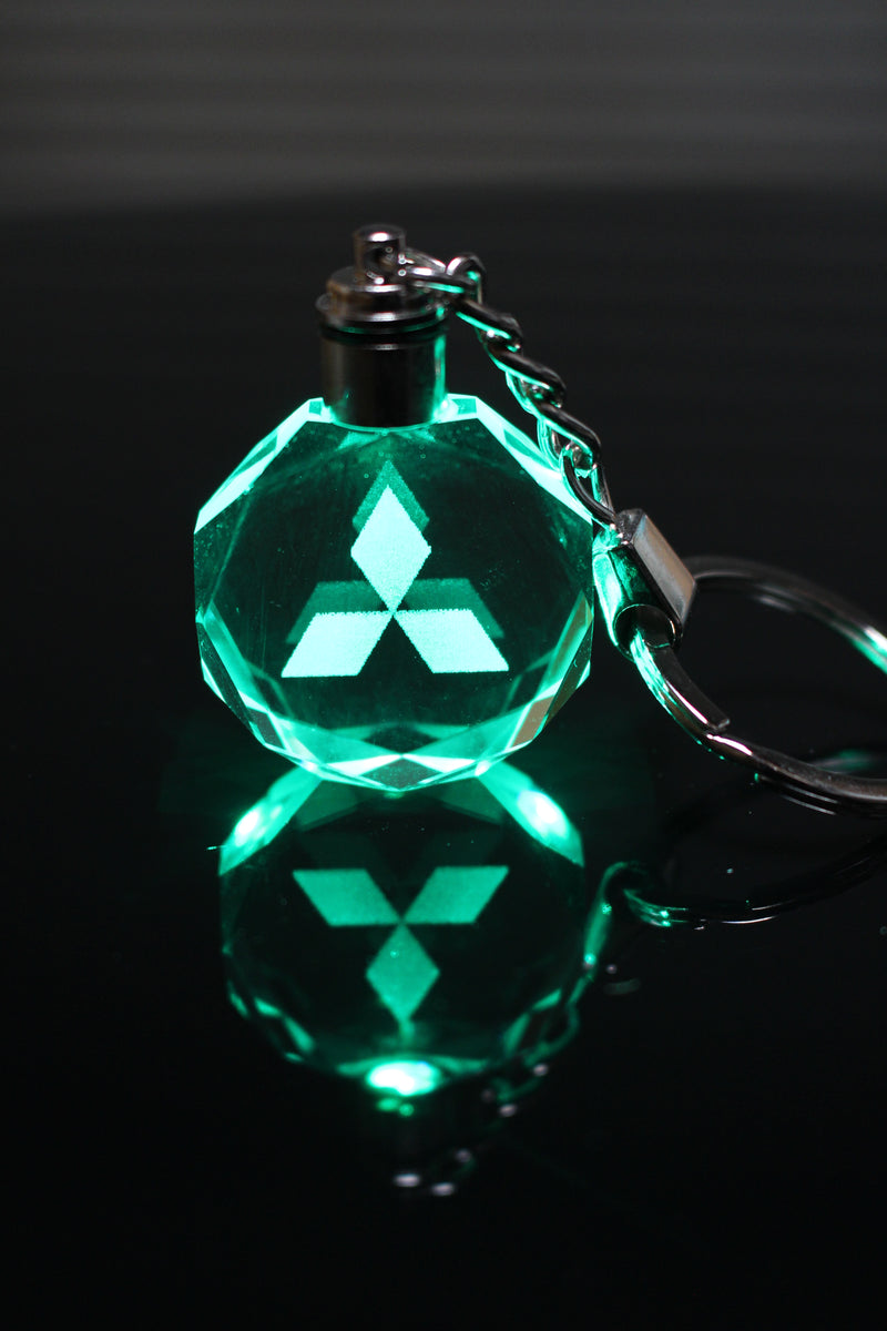 Flashing Keychain with Car Logo, Laser Engraved Crystal Body w/Colorful LED Light  (Variant Selections)