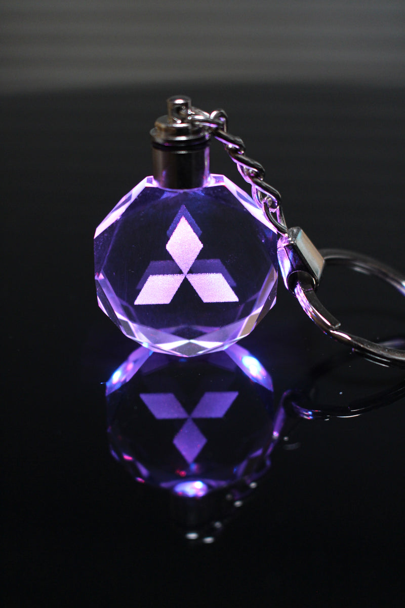 Flashing Keychain with Car Logo, Laser Engraved Crystal Body w/Colorful LED Light  (Variant Selections)