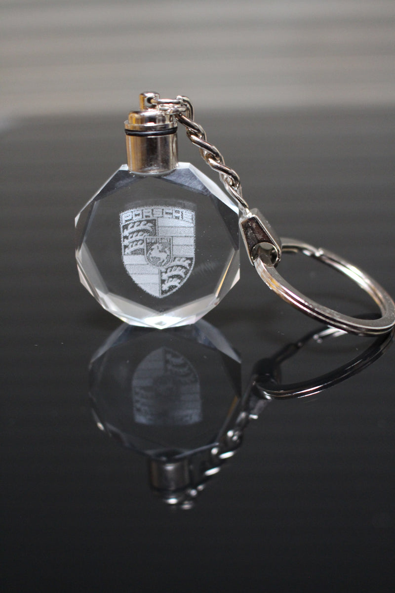 Flashing Keychain with Car Logo, Laser Engraved Crystal Body w/Colorful LED Light  (Variant Selections)