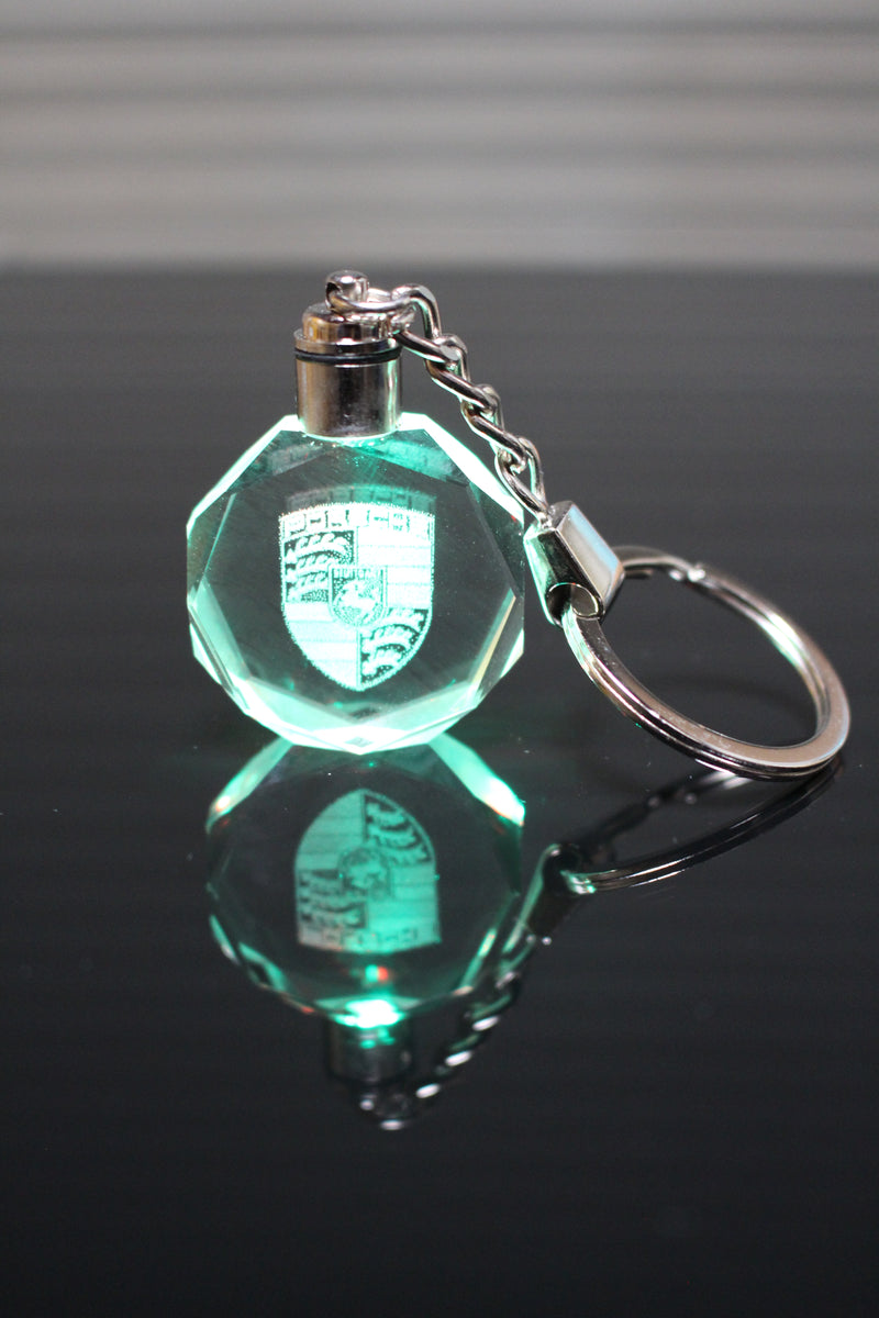 Flashing Keychain with Car Logo, Laser Engraved Crystal Body w/Colorful LED Light  (Variant Selections)