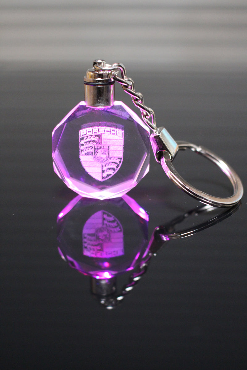 Flashing Keychain with Car Logo, Laser Engraved Crystal Body w/Colorful LED Light  (Variant Selections)