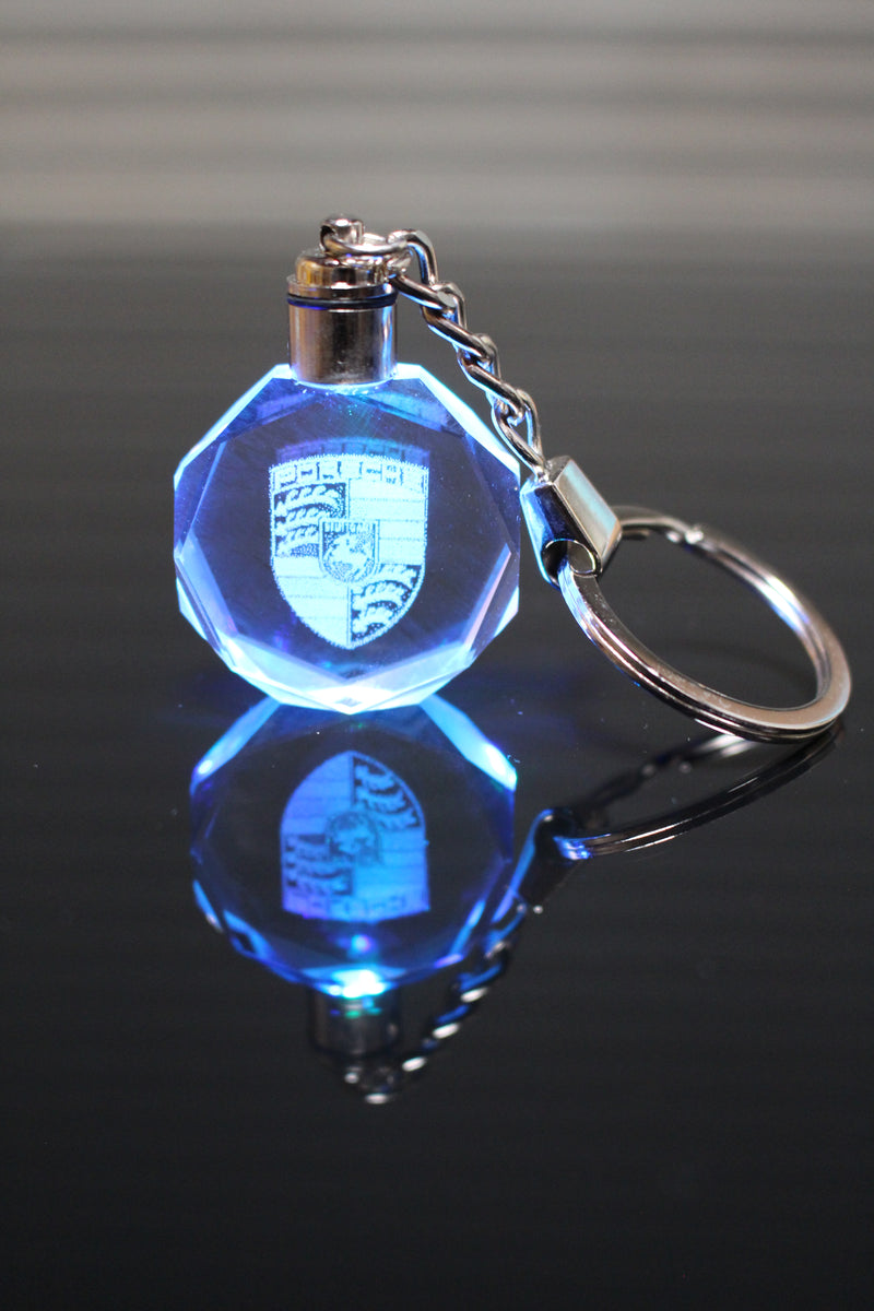 Flashing Keychain with Car Logo, Laser Engraved Crystal Body w/Colorful LED Light  (Variant Selections)