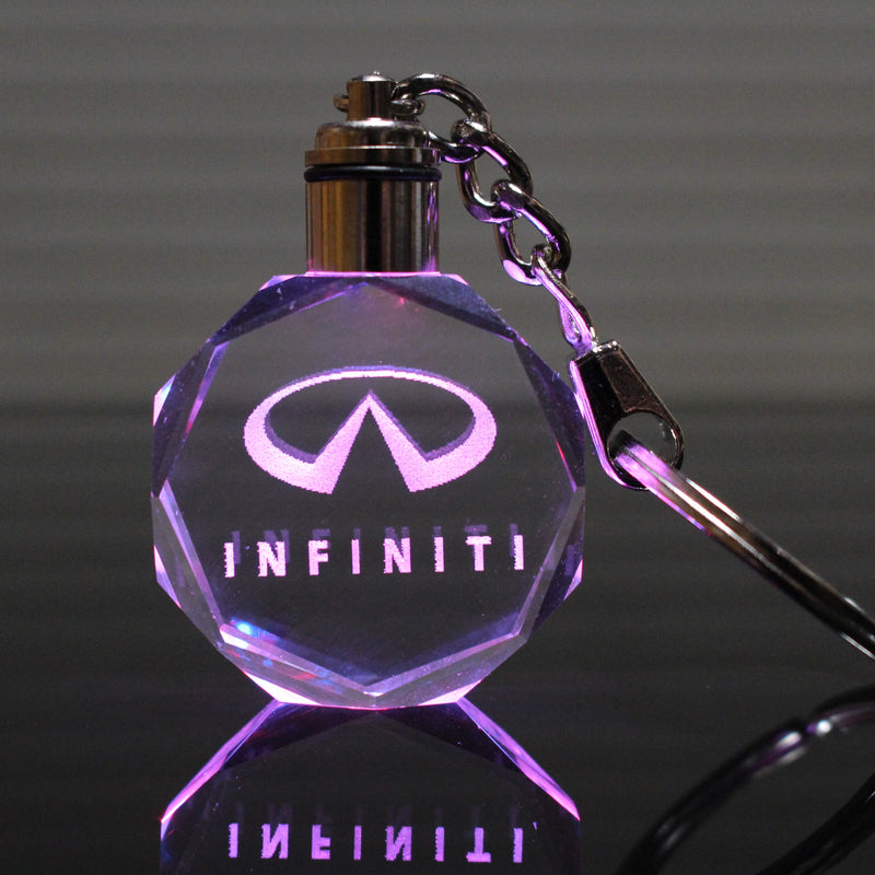 Flashing Keychain with Car Logo, Laser Engraved Crystal Body w/Colorful LED Light  (Variant Selections)