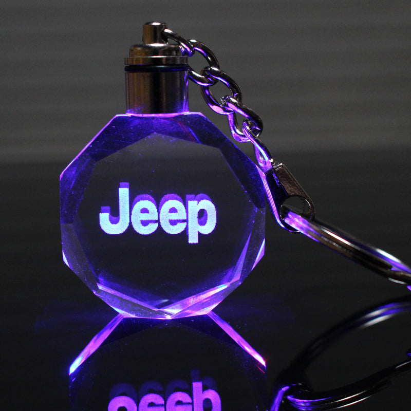 Flashing Keychain with Car Logo, Laser Engraved Crystal Body w/Colorful LED Light  (Variant Selections)