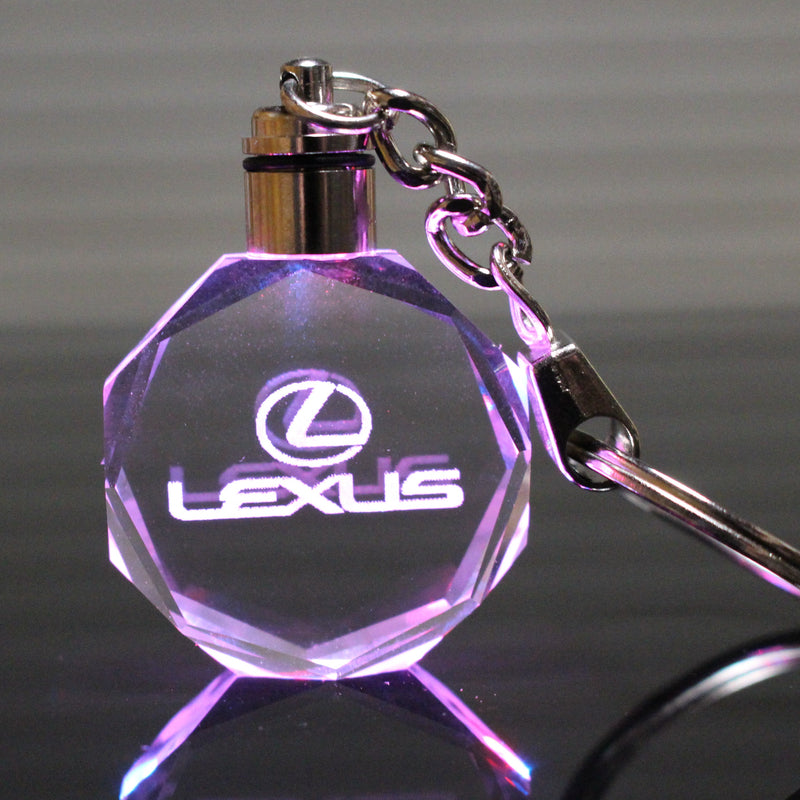 Flashing Keychain with Car Logo, Laser Engraved Crystal Body w/Colorful LED Light  (Variant Selections)