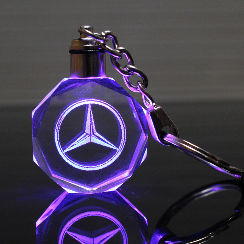 Flashing Keychain with Car Logo, Laser Engraved Crystal Body w/Colorful LED Light  (Variant Selections)