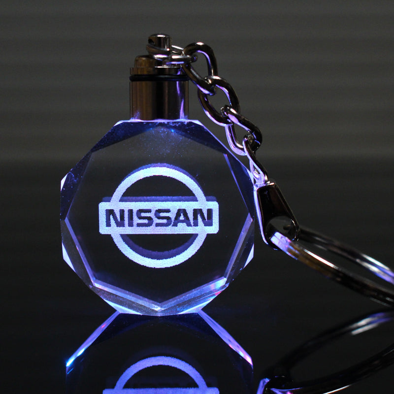 Flashing Keychain with Car Logo, Laser Engraved Crystal Body w/Colorful LED Light  (Variant Selections)