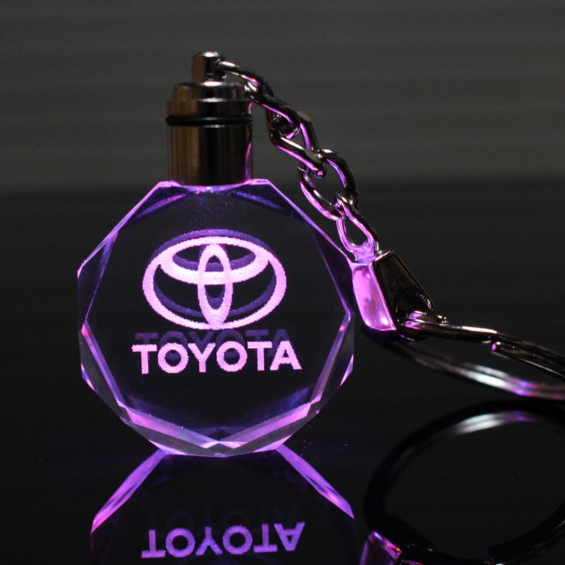 Flashing Keychain with Car Logo, Laser Engraved Crystal Body w/Colorful LED Light  (Variant Selections)