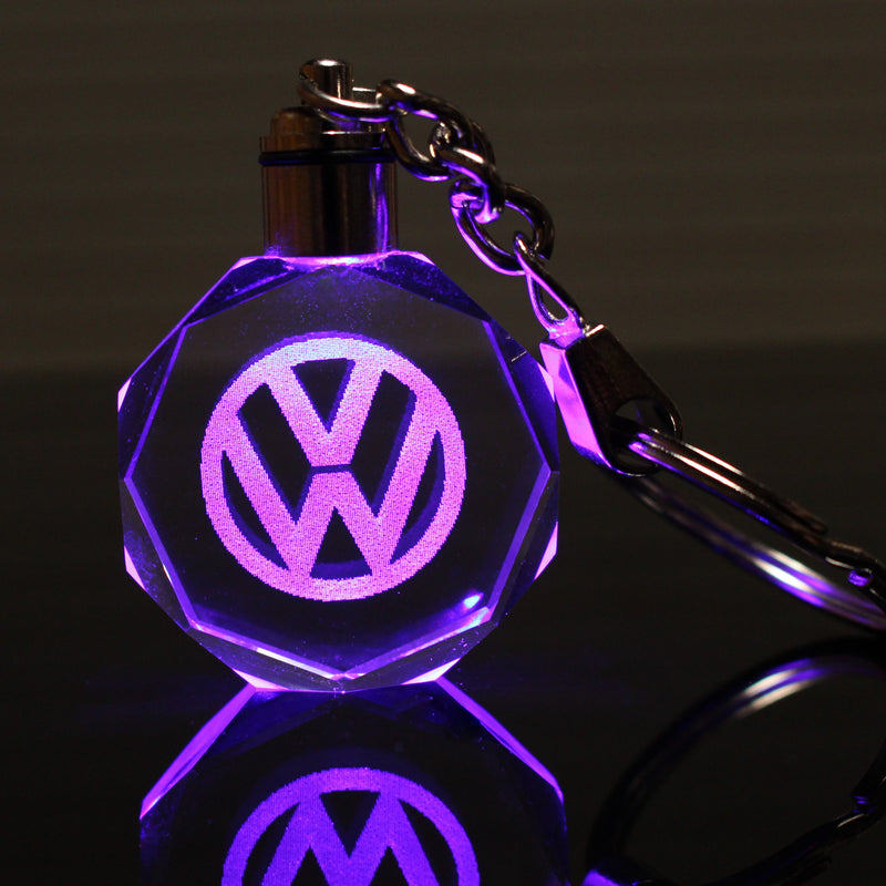 Flashing Keychain with Car Logo, Laser Engraved Crystal Body w/Colorful LED Light  (Variant Selections)