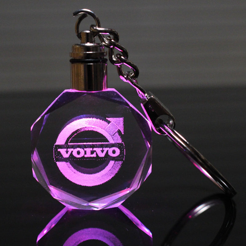 Flashing Keychain with Car Logo, Laser Engraved Crystal Body w/Colorful LED Light  (Variant Selections)